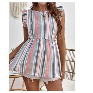 Shein Maternity  Striped Tie Back Ruffle Trim Blouse